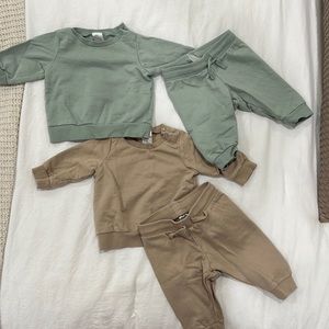 2 baby H&M sets in colors tan and light green size listed is 3 months